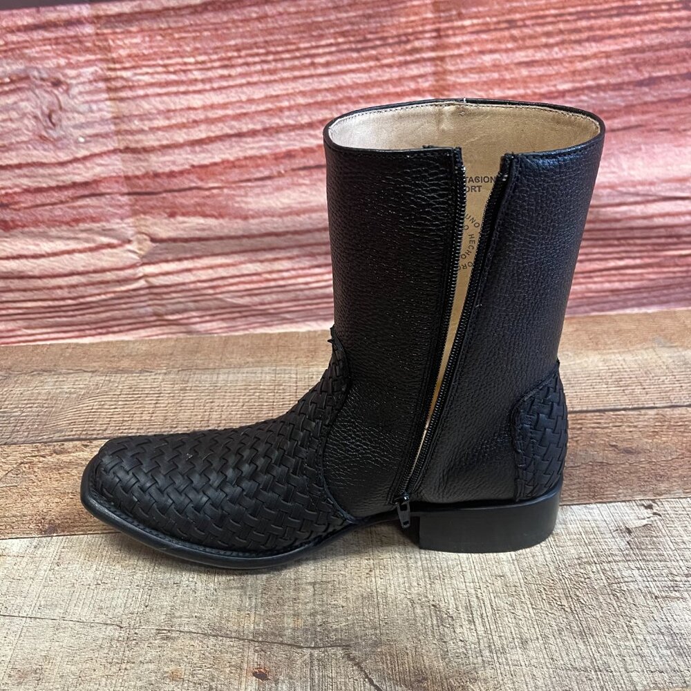 Men's Western Rodeo Cowboy Handwoven Petatillo Genuine Leather Mexican Boots - Picture 5 of 8